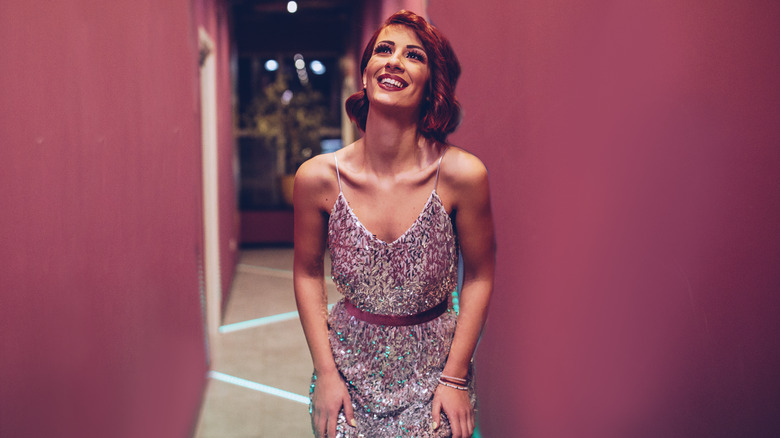 woman in sparkly dress