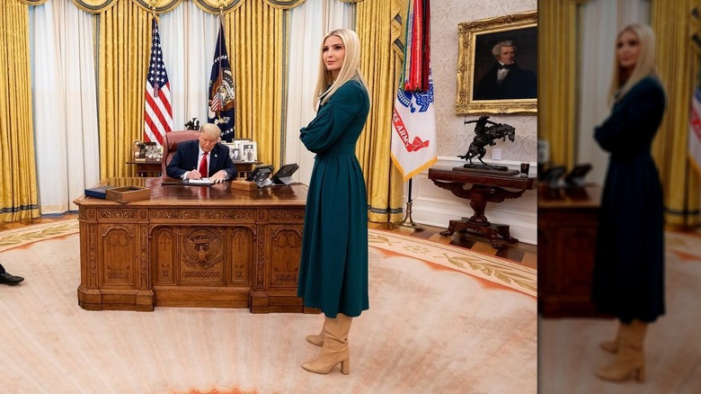 Ivanka Trump wearing dark green in the White House