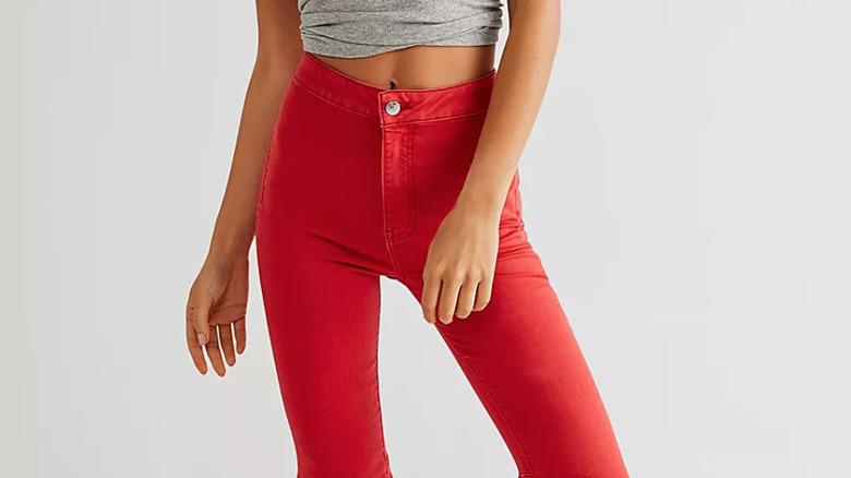 Free People red high-waisted jeans