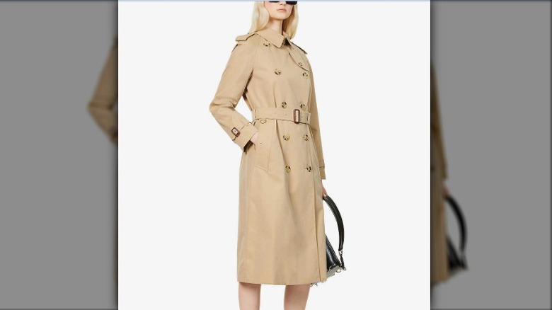 Model wearing Burberry trench coat