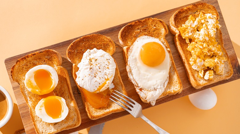 assortment of eggs on toast