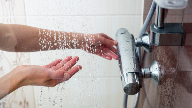 woman taking a shower