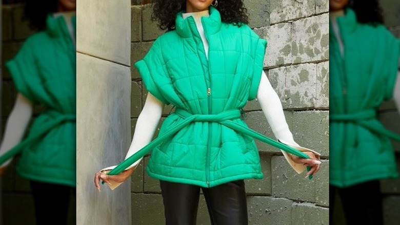 green belted puffer vest