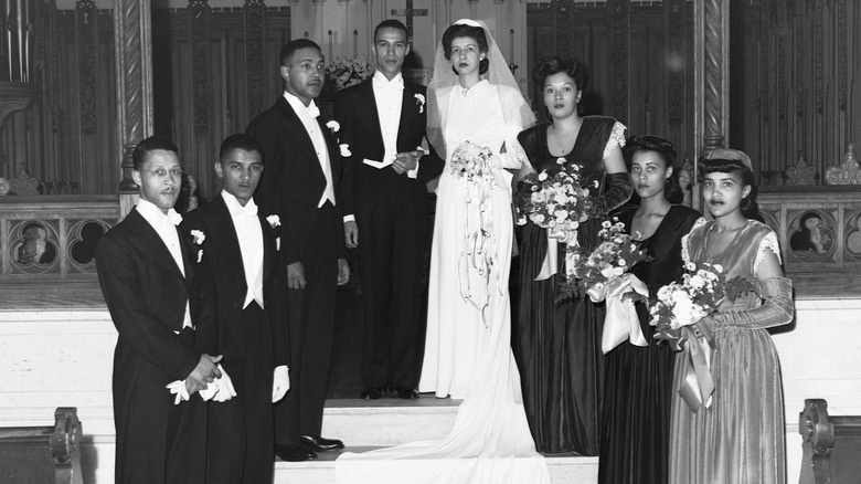 1940s wedding party in a church 