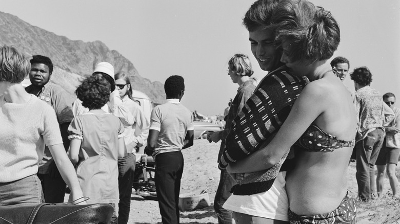 Singles gathering on a beach