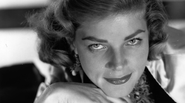 Black and white photo of Lauren Bacall