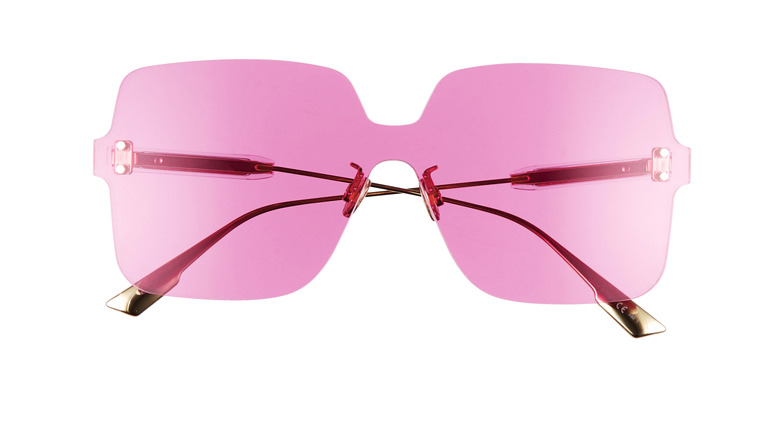 Pink Chanel-like shield sunglasses