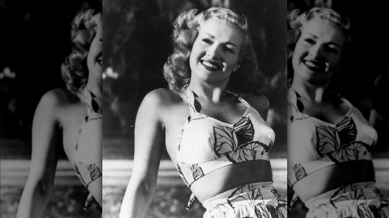 Betty Grable posing in a bikini