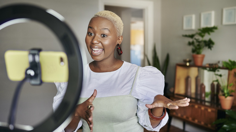 woman with ring light