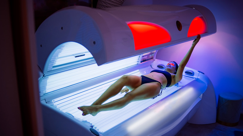 Woman in a tanning bed/sunbed