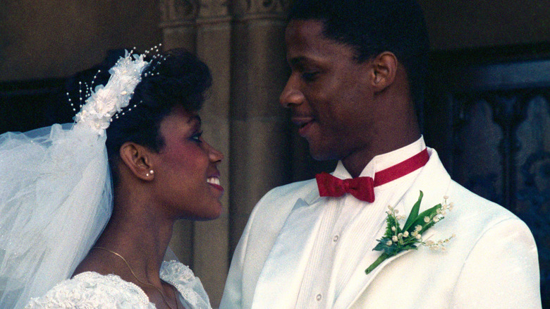 Bride and groom outside the church