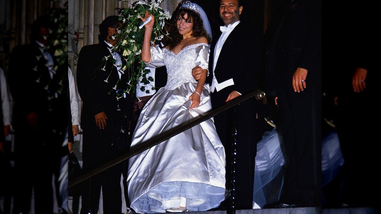 Mariah Carey in her wedding dress at her wedding