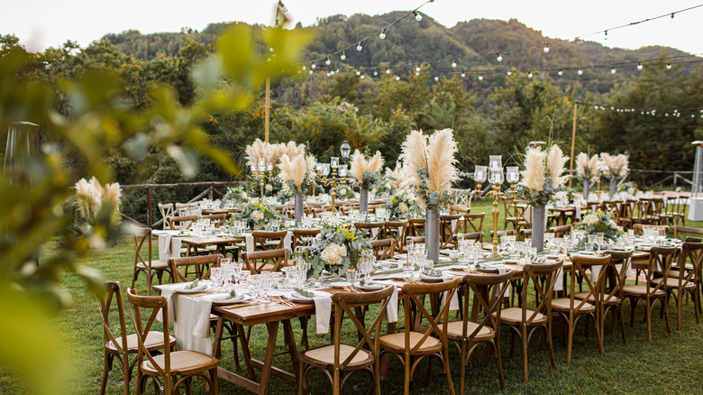 Woodland-themed wedding tables 