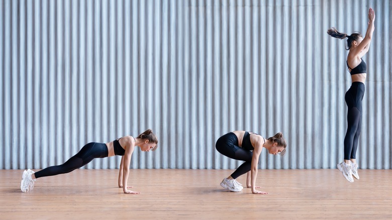 Woman doing a high-intensity burpee