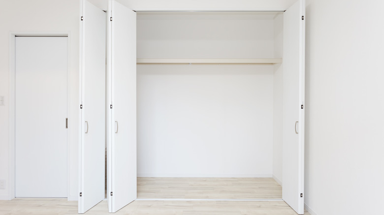 A shallow but wide closet with 