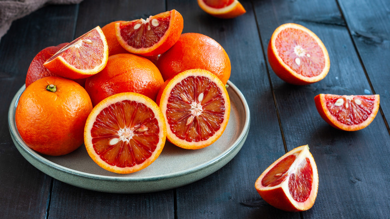 sliced plate of blood oranges