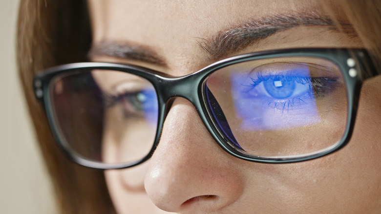 A woman wearing glasses