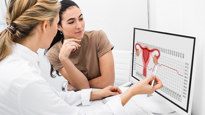 Woman and OBGYN discussing menstrual cycle