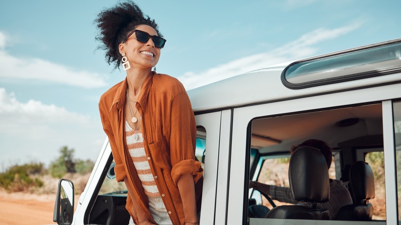 Woman wearing itchy top