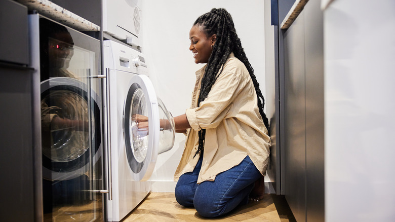 woman using dryer