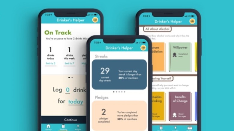 Screenshots of Drinker's Helper app