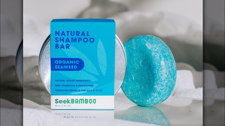 Blue circular shampoo bar