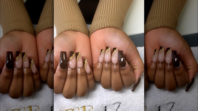 brown and gold nails