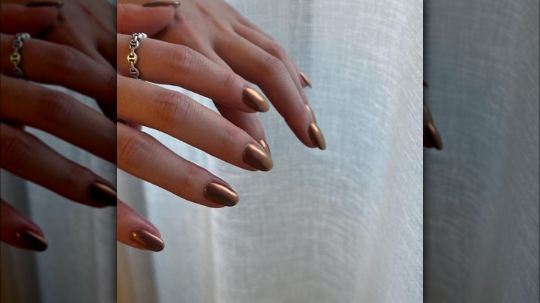 shiny brown manicure