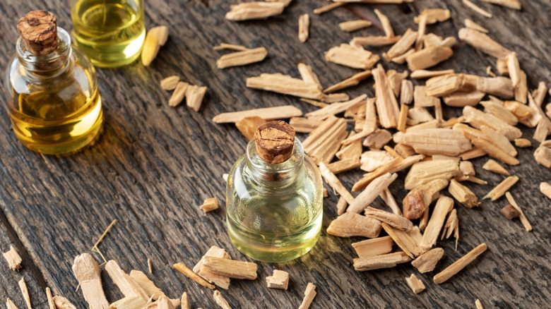 Bottle of cedarwood essential oil