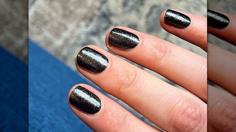 glittery black nail polish