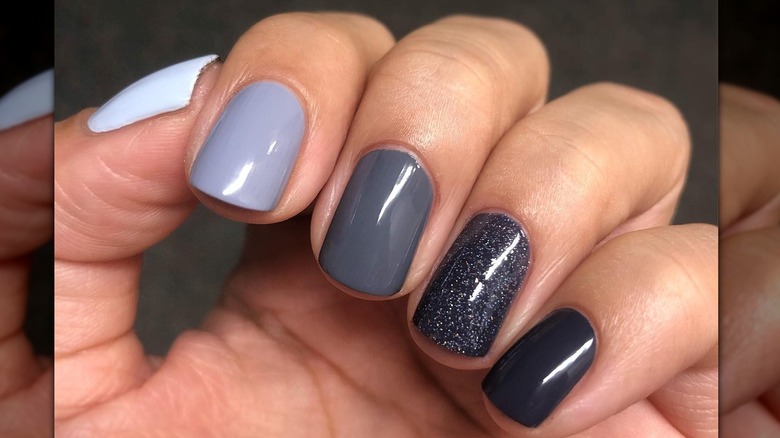 gray paint chip mani