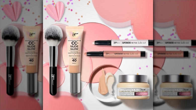 IT Cosmetics on pink and white background