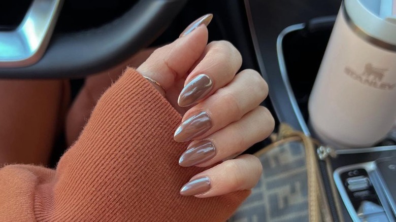 brown glazed donut nails 