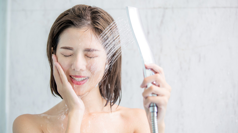 woman taking shower