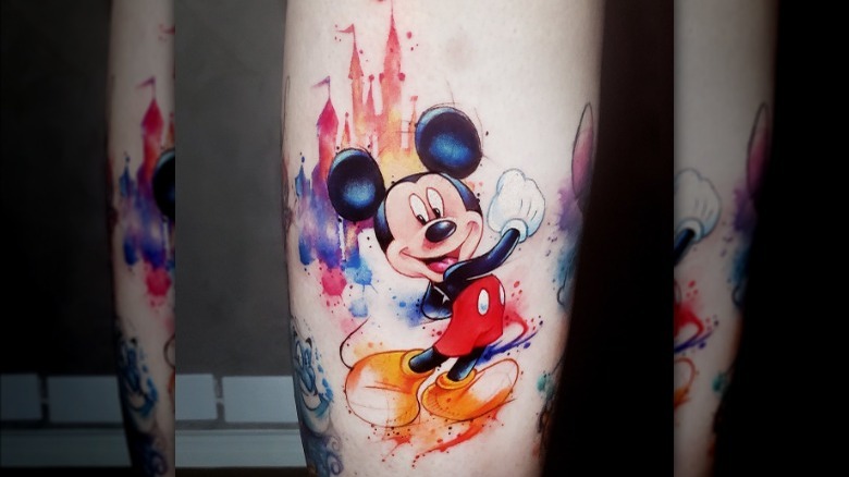 mickey mouse watercolor tattoo