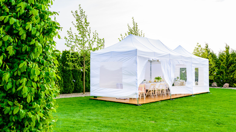 Wedding tent with rental chairs 