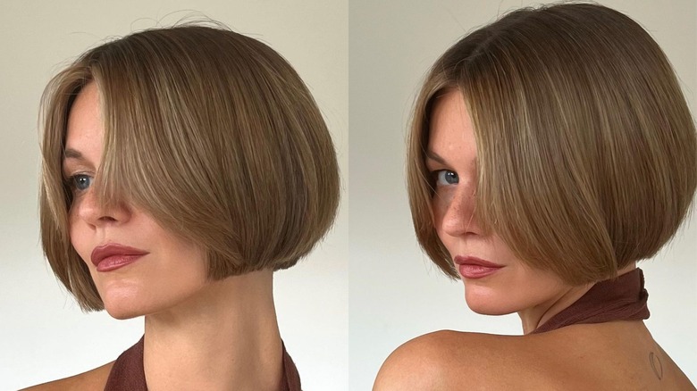 A woman with side swept bangs