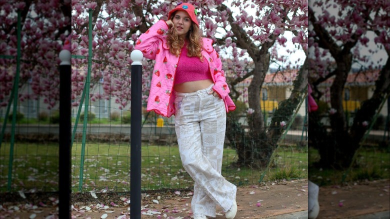 Woman in colorful cropped top