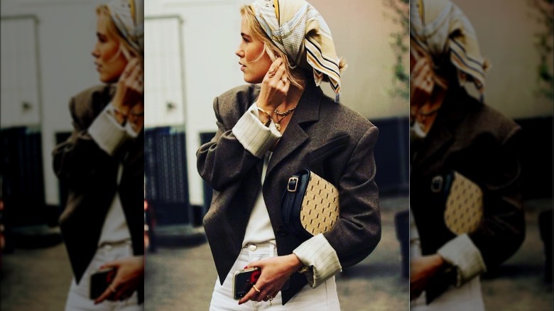 Woman wearing a headscarf, blazer