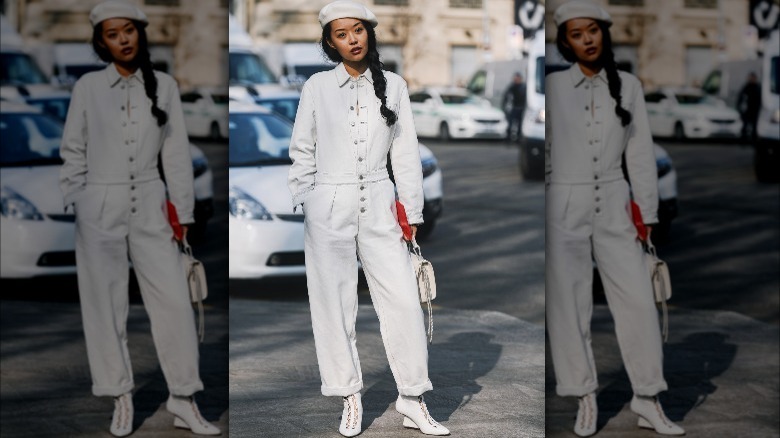 jumpsuit with white boots