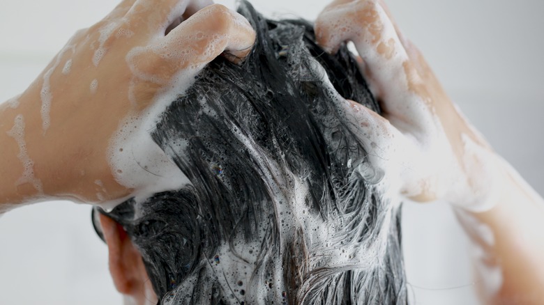 woman washing hair 