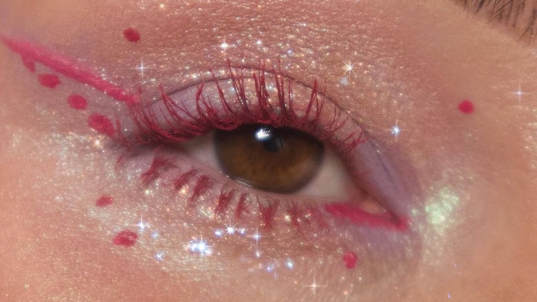 A pastel glitter eye look up close
