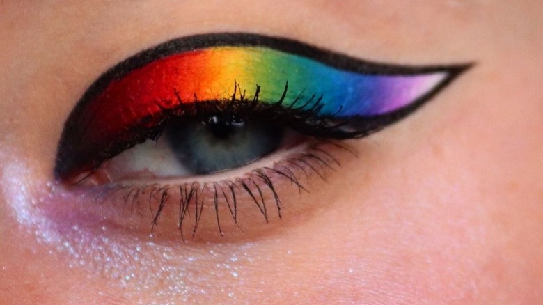 A closeup of rainbow eyeshadow