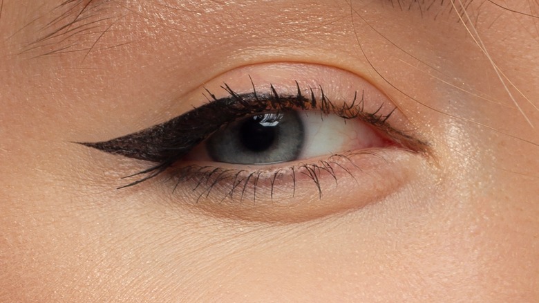 Close-up of cat-winged eyeliner