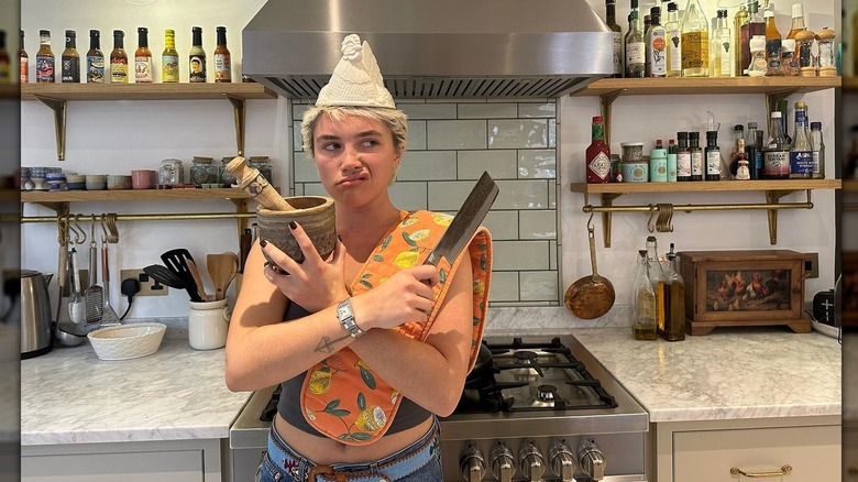 Florence Pugh with knife