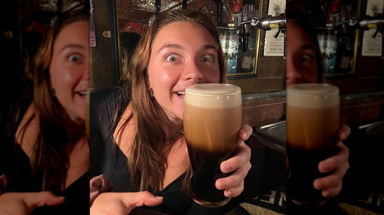 Florence Pugh with a Guinness