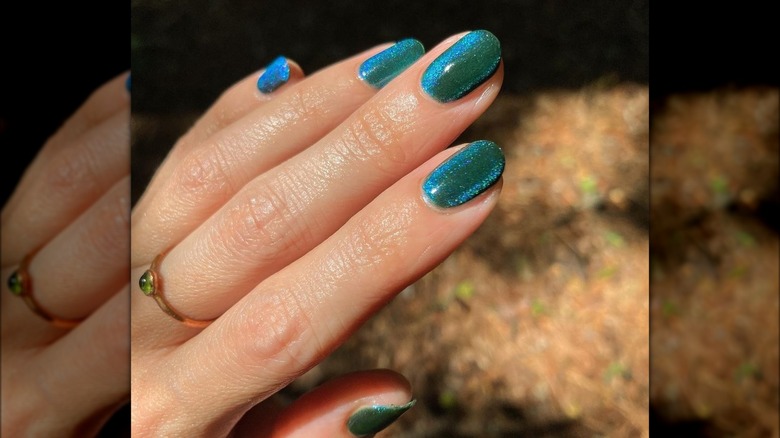 Velvet green blue nails