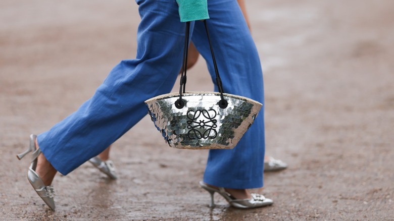 A silver embellished bag