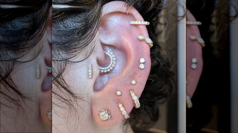 constellation-style piercings on ear