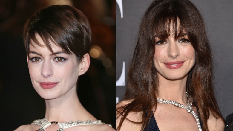 Anne Hathaway short hair and long